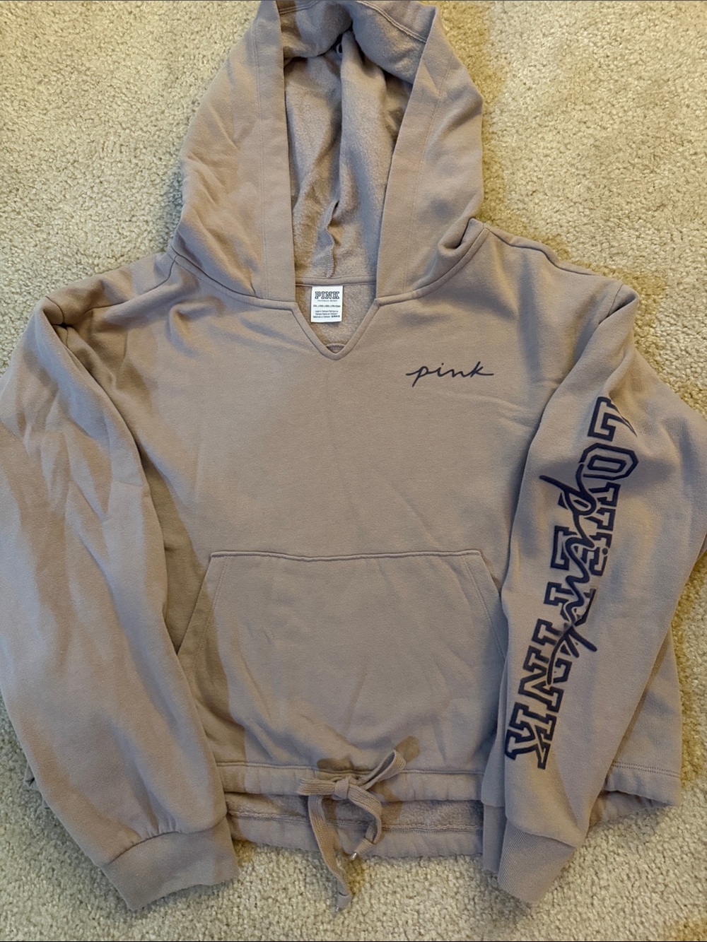 Victoria’s Secret PINK Oversized Cropped Hoodie in Mauve/Tan Size XXL